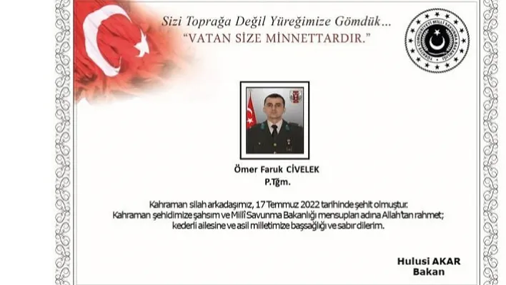 PİYADE TEĞMEN ÖMER FARUK CİVELEK ŞEHİT OLDU